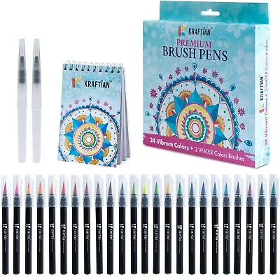 $13.99 • Buy 24 Watercolor Colors Pens Brush  2 Watercolor Markers Safe, Non-Toxic Markers