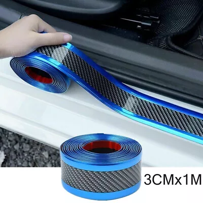 Carbon Fiber Car Door Sill Scuff Cover Plate Sticker Protector Accessories Blue • £4.19