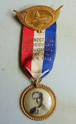 Franklin Roosevelt FDR 1933 Inaugural Connecticut Badge Campaign Political Pin • $42