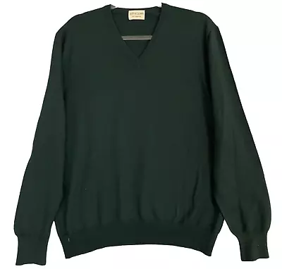 Button Down Brand Mens Sweater Green 100% Italian Virgin Wool V Neck Pullover • $17.39
