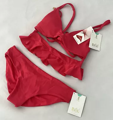 Malai Swimwear Hot Pink Frill Cutout Lightly Padded Bikini Set - Size S - BNWT • £24.99
