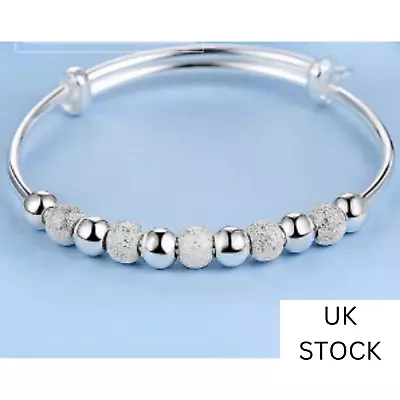 925 Sterling Silver Bangle Bracelet Spinning Ball For Women Adjustable UK New • £3.85
