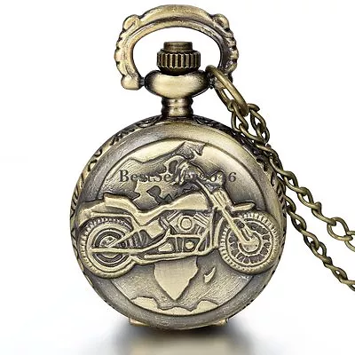 Mens Boys New Vintage Bronze Motorbike Motorcycle Pocket Watch Chain Xmas Gift • $9.99