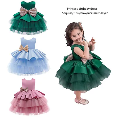 £15.82 • Buy Baby Kids Girls Bridesmaid Dress Layered Sequins Birthday Party Wedding Clothing