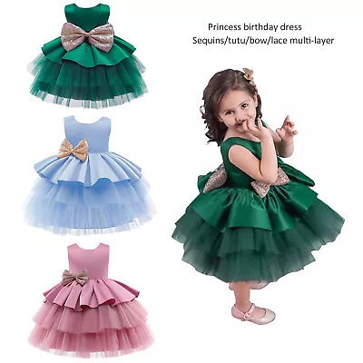 Baby Kids Girls Bridesmaid Dress Layered Sequins Birthday Party Wedding Clothing • £14.16