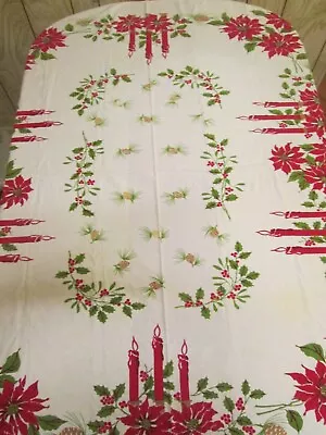 $20 • Buy Vintage Christmas Holiday Poinsettias  Cotton/Linen Tablecloth 50  By 57 