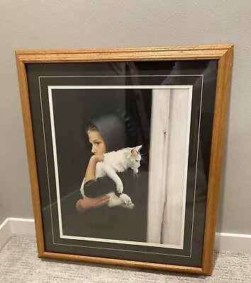 Vintage Nancy N. A. Noel  Sarah  Print W/ Studio Seal Amish Girl W/Cat Framed • $150