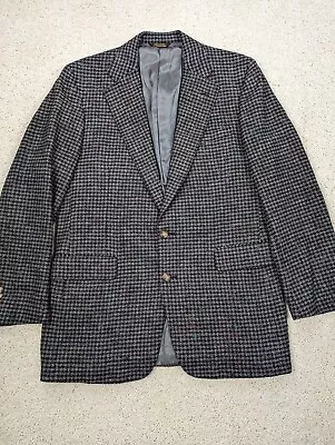 VINTAGE Sport Coat Mens 40R Wool Gray Black Houndstooth Blazer Suit Jacket USA • $29.94