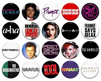 20x 80's Pop Music Groups Bands Artists 25mm / 1 Inch D Pin Button Badges • £8.99