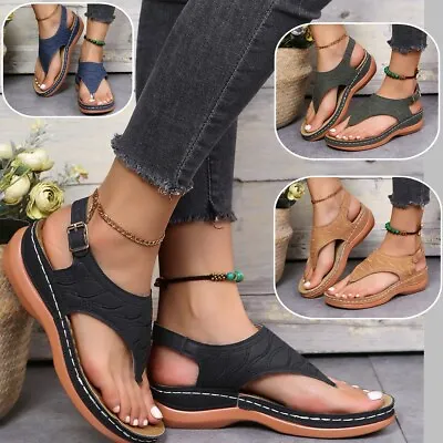 Low-Wedge Women Orthopedic Sandals Casual Flat Shoes Flip Flops Ladies Anti-Slip • $16.47