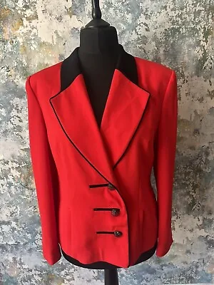 M Vintage 80s FINK Separates Red Blazer Jacket Black Collar Bright Dramatic • £14.99