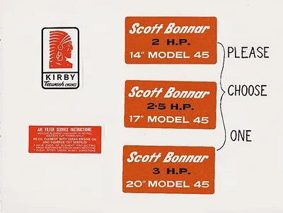 Scott Bonnar 45 Kirby Tecumseh Vintage Mower Engine Decal • $7.50