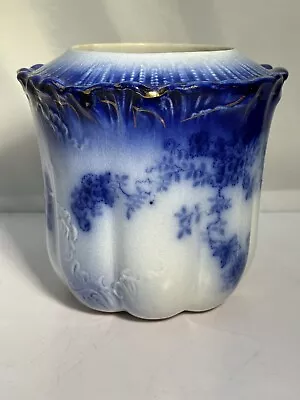 Flow Blue Vase Planter Biscuit Jar LaBelle With Gold Accents Vintage • $44.95