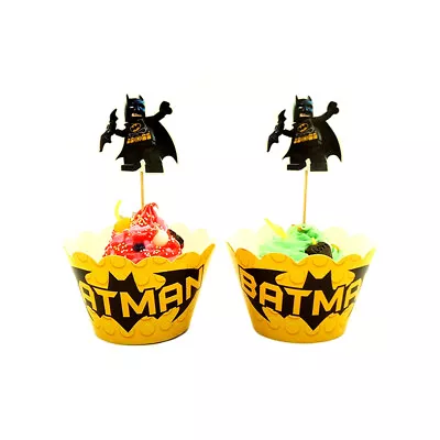 Batman Theme Party Cupcake Decoration 24pcs Cupcakes Paper Wrapper & Topper • $3.69