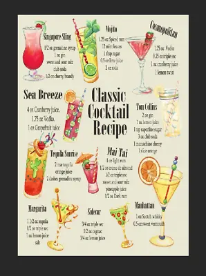 Classic Cocktail Recipes Menu Metal Sign Gift Bar Man Cave Shed Garden Bar Home • £6.99