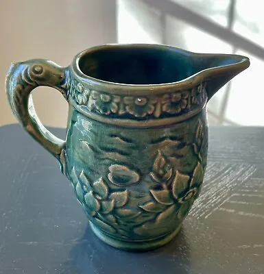 Beautiful Vintage McCoy Green Stoneware Pitcher Lily Pads Fish Handle #30 1930’s • $70