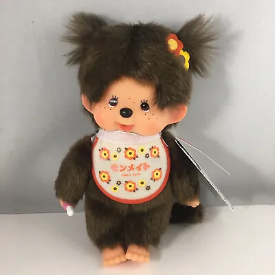 MONCHHICHI GIRL Sekiguchi 7.75 H Monmate Orange Floral Bib Plush Monkey Doll Toy • $54.95