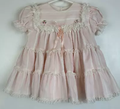 Vintage Bryan Baby Girls Dress 18 Months Pink White Lace Ruffle Dress Circle • $29.99