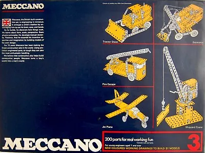 Vintage Meccano Set 3. 1972 Complete In V Nice Box With Both Manuals & Paperwork • £34.99