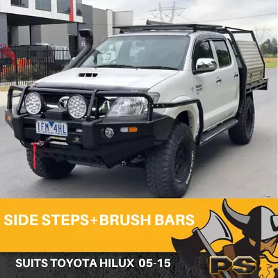 Heavy Duty Side Steps & Brush Rail Bars For Toyota Hilux 2005-2015 3 Brackets • $699