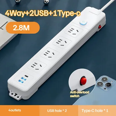 2 USB + Type-C Charging Power Board 4 Way Socket Charger Ports Surge Protector • $17.56