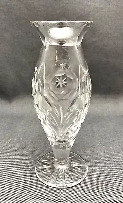 Crystal Bud Vase Etched Roses With Cut Arches & Criss Cross Pattern 6 1/8” Tall • $10