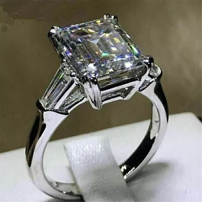 3Ct Emerald-Cut VVS1 Moissanite Solitaire Engagement Ring 14K White Gold Plated • $157.99