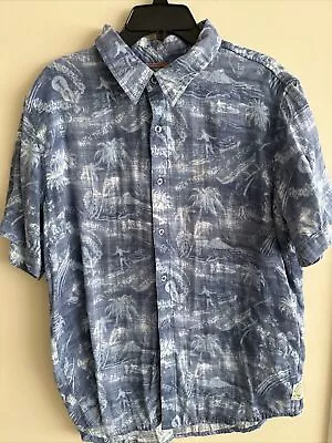 Margaritaville Mens Hawaiian Surfing Shirt Size L Short Sleeve Cotton Blue • $14.99