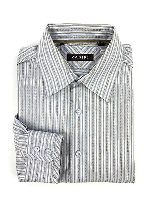 Zagiri Men’s Medium Long Sleeve Blue Brown Geometrically Striped Button Up Shirt • $19.99