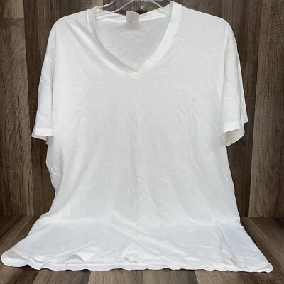 $14.99 • Buy Vintage 90s Hanes Plain White Blank Single Stitch T Shirt SZ L V Neck