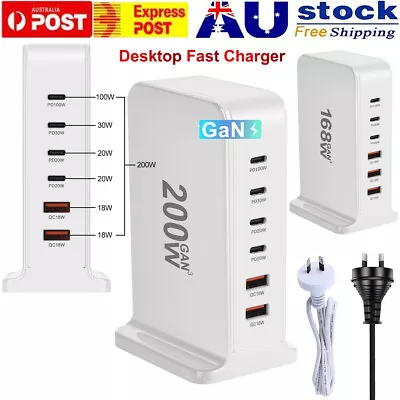 6 Port 168-200W GaN Charging Station Dock USB QC+PD Desktop Fast Charger Adapter • $16.48