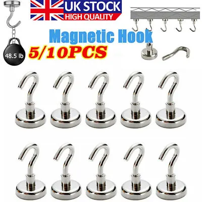 5/10 Pack Heavy Duty Magnetic Hooks Hanger Hold Neodymium Strong Magnet Set • £6.99