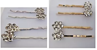 £2.61 • Buy Pack Of Two Crystal Diamante Rhinestone Hair Slides Grips Kirby Grips Bobby Pins