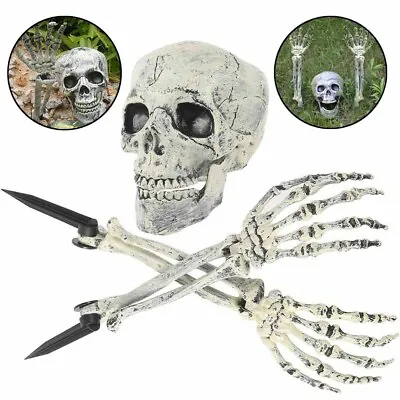 Halloween Skeleton Head & Hands SetScary Skull Skeleton Decor For Haunted House • £6.96