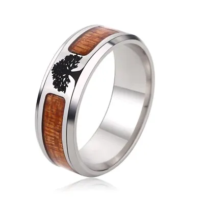 Fashion Men/ Women Tree Of Life Acacia Wood Titanium Stainless Steel Ring 8-12 • $12.99