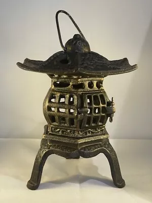 Japanese Large Hanging Cast Iron Pagoda Garden Lantern For Candle • $79.95