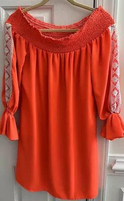 VaVa By Joy Han Off The Shoulder Orange Embroidered Sleeves Dress Tunic Medium • $15.99