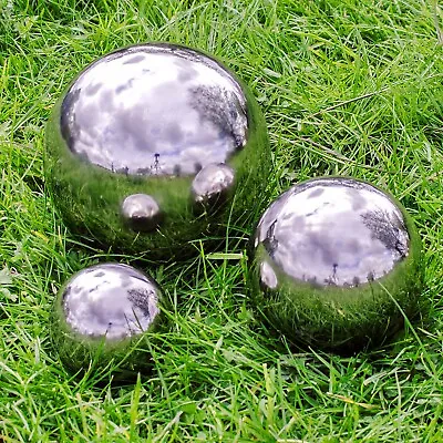 3 Garden Sphere Ornaments 5.5 9 15cm Stainless Steel Mirror Gazing Balls • £18.99