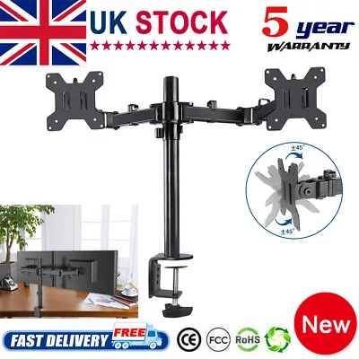 £21.95 • Buy Double Twin Arm Desk Mount Bracket LCD Computer Monitor Stand 13”-27” Screen TV