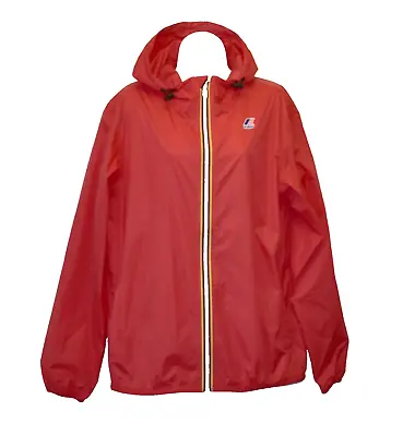 B0 NEW K-WAY Le Vrai 3.0 Claude Pkt Packable Pouch Hooks Red Rain Jacket Size L • $59.99