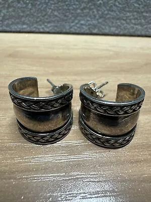 Vintage Bali BA Suarti Sterling Silver 925 Hoop Huggie Earrings • $17.50