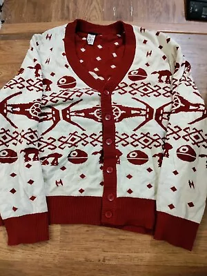 $19.99 • Buy Star Wars White & Burgundy Button-Up Cardigan Ugly Christmas Sweater, Size XXL
