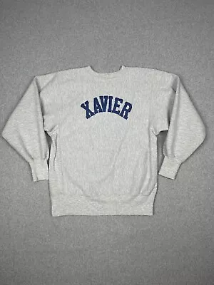 Vtg Xavier University Sweatshirt Mens L Gray Champion Reverse Weave Pullover USA • $45.87