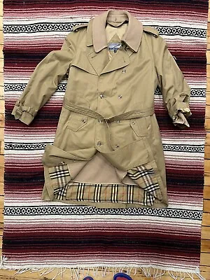 VTG Stormport Trench Coat 80s Men's 42R Wool Nova Check Lining Gabardine Burberr • $145