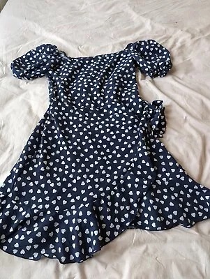 Quiz Navy Heart Print Wrap Style Dress Size 10 • £3