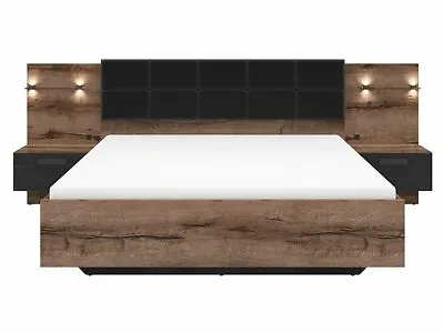 BEST PRICE Elegant LED Euro King Size OTTOMAN Bed2 Bedside Oak & Black Kassel • £940