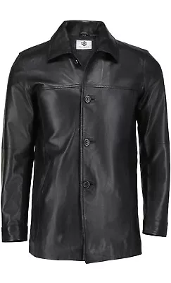 TLC Fashion Black Soft Leather Trench Coat Mens - Real Leather Trench Coat S • $98.98