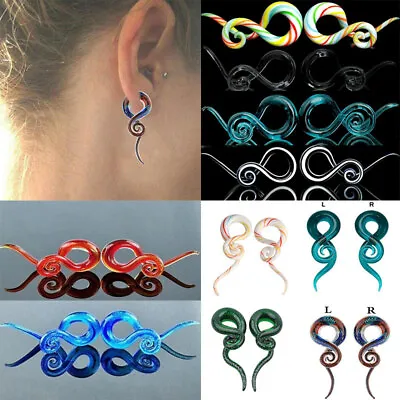 £5.29 • Buy 2x Women Snail Spiral Glass Hook Taper Ear Plug Earring Expander Stretcher Helix