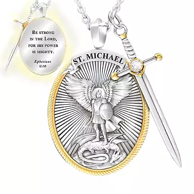 St Michael Pendant Necklace Catholic Patron Saint Archangel Prayer & Sword Chain • £3.49