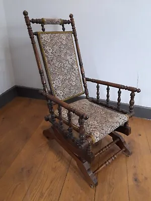 £185 • Buy Antigue Upholstered Turned Wood Rocking Chair